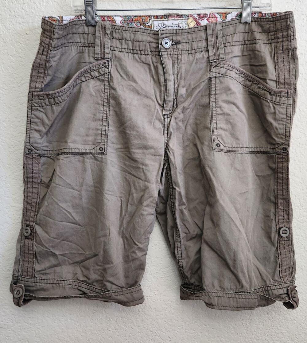 Aventura Anthropologie Gray Brown Arden Roll Tab Shorts 14 Lightweight Soft